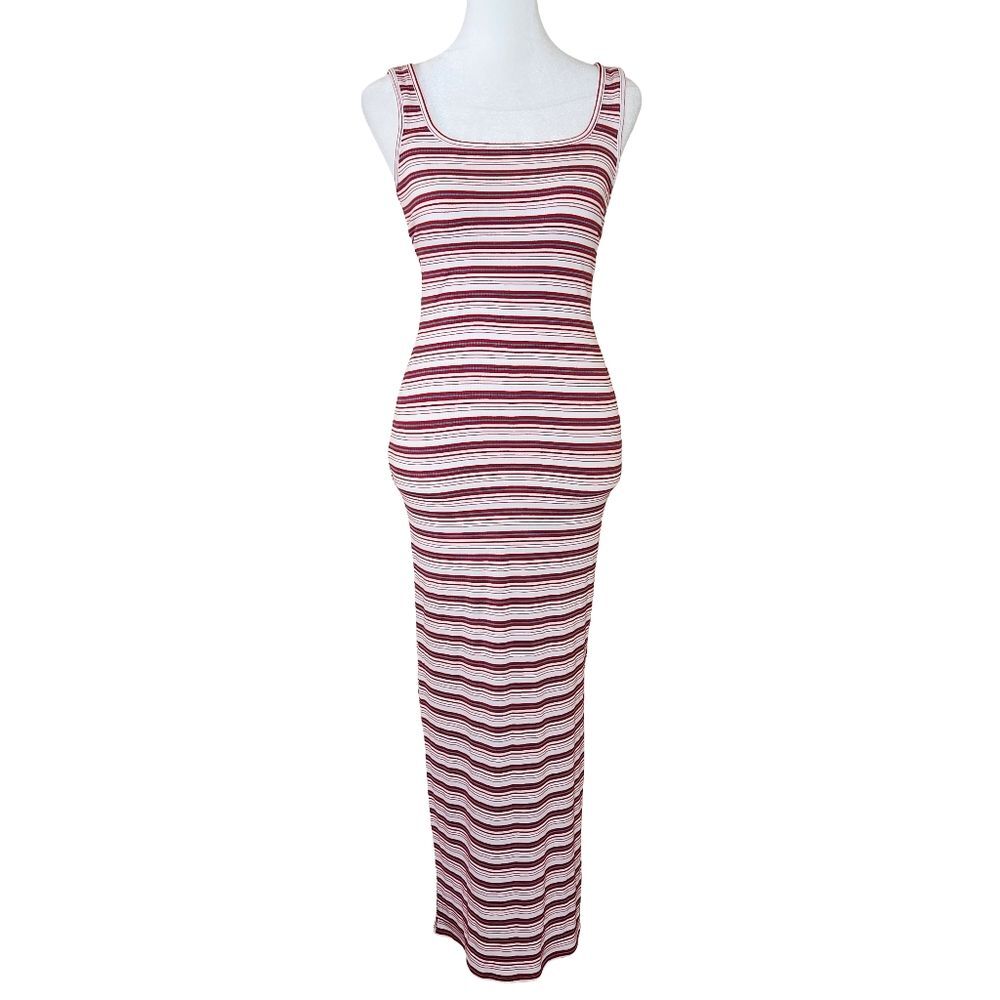 Haley and June Red White and Blue Striped Ribbed Bodycon Maxi Dress Small